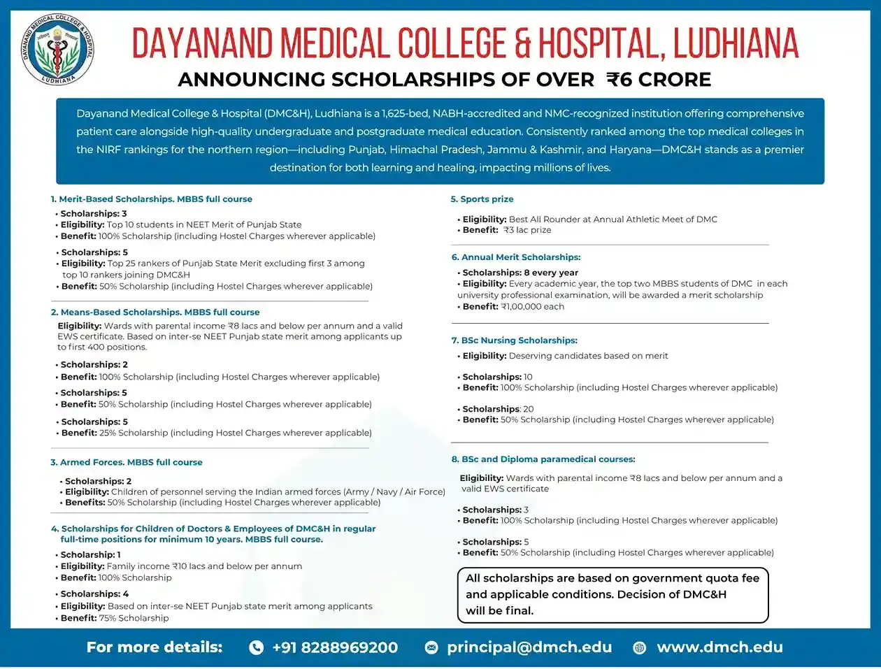 Dayanand Medical College & Hospital, Ludhiana, Announcing scholarships of over ₹6 crore